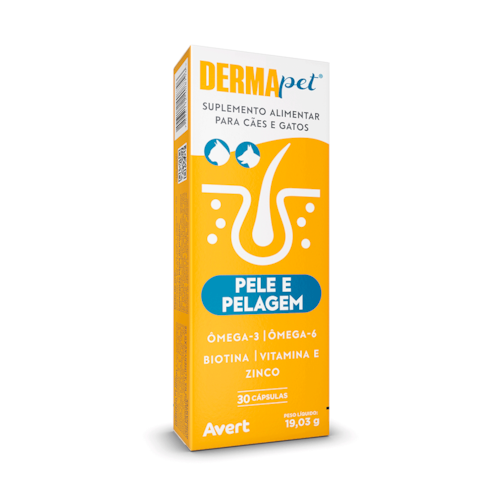 DERMApet® Avert Suplemento para Pele e Pelagem de Cães e Gatos 30 Cápsulas