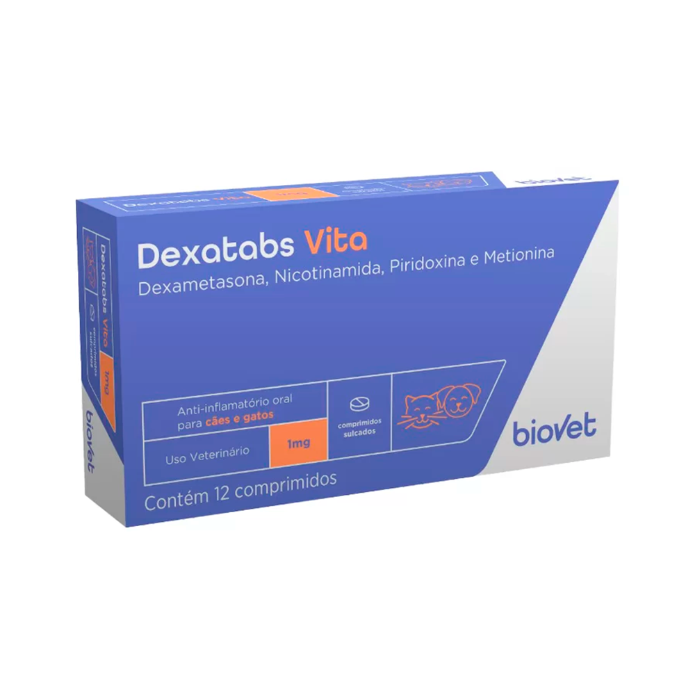 Dexatabs Vita Anti-inflamatório Oral Cães e Gatos 1 mg 12 Comprimidos