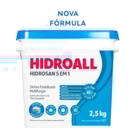 Dicloro Estabilizado Hidrosan Cloro 5 em 1 Nova Fórmula 43% Cloro Ativo | 2,5Kg 