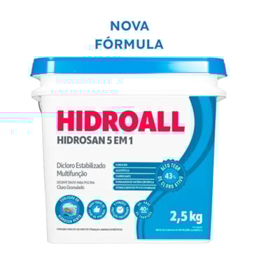 Dicloro Estabilizado Hidrosan Cloro 5 em 1 Nova Fórmula 43% Cloro Ativo | 2,5Kg 