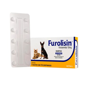Diurético Furolisin (Furosemida) Vetnil para Cães e Gatos com 10 Comprimidos 