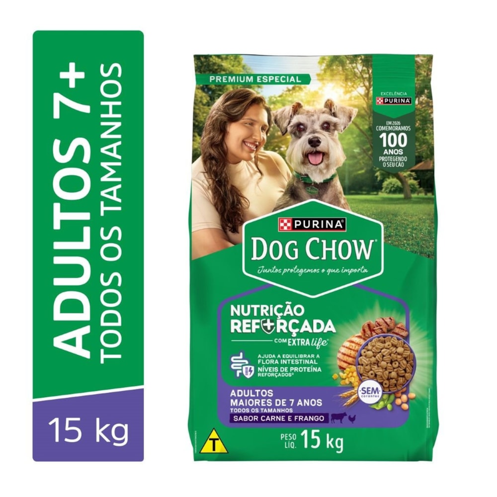 Dog Chow para Cães Sênior 7+ Sabor Frango e Arroz 15kg