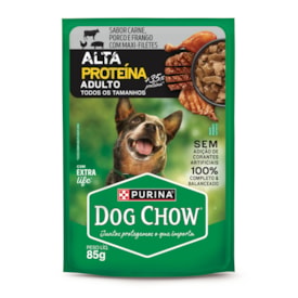 Dog Chow Sachê Alta Proteína para Cães Adultos Carne, Porco e Frango 85g - imagem adicional