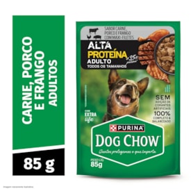 Dog Chow Sache Cães Ad Alta Prot Carne/Porco/Frango 85G