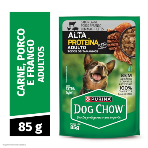 Dog Chow Sache Cães Ad Alta Prot Carne/Porco/Frango 85G