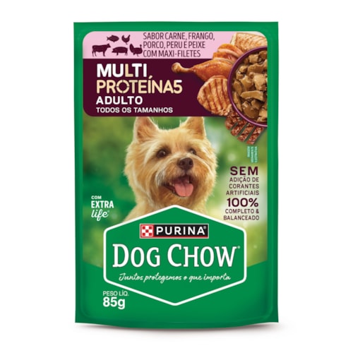 Dog Chow Sachê Múltiproteína 5 para Cães Adultos Carne, Frango, Porco, Peru e Peixe 85g - imagem adicional