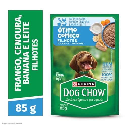 Dog Chow Sachê Ótimo Começo® para Cães Filhotes Sabor Frango, Cenoura, Banana e Leite em Papinha 85g