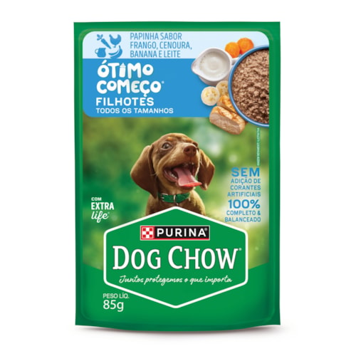 Dog Chow Sachê Ótimo Começo® para Cães Filhotes Sabor Frango, Cenoura, Banana e Leite em Papinha 85g - imagem adicional