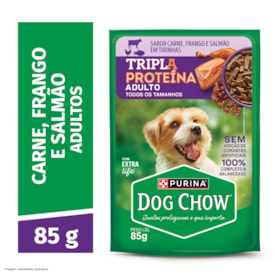 Dog Chow Sachê Trípla Proteína para Cães Adultos Carne, Frango e Salmão em Tirinhas 85g