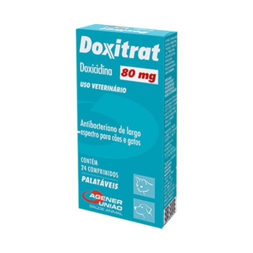 Doxiciclina Doxitrat Agener para Cães e Gatos 80mg 24 Comprimidos