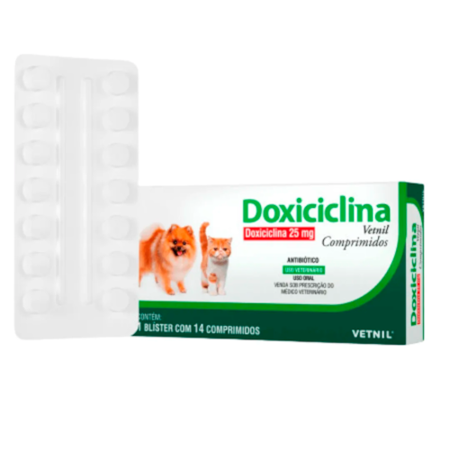 Doxiciclina Vetnil Comprimidos 25 mg 14 Comprimidos – Antibiótico de Amplo Espectro para Cães e Gatos