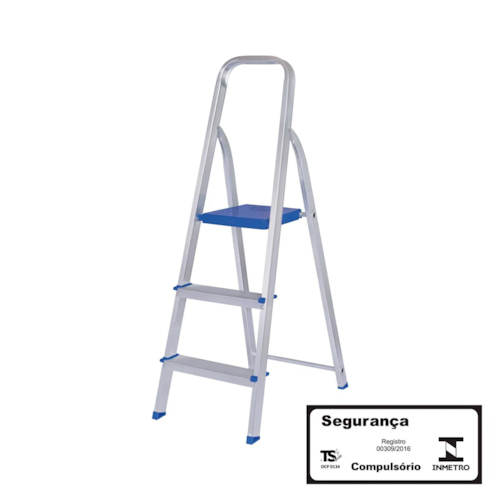 Escada de Aluminio Residencial Mor 3 Degraus 1,2 m Altura
