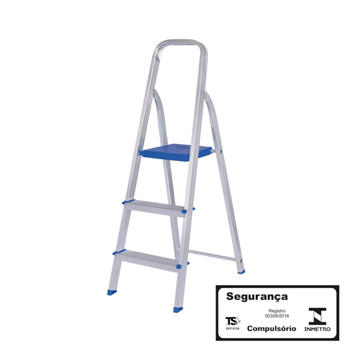 Escada de Aluminio Residencial Mor 3 Degraus 1,2 m Altura