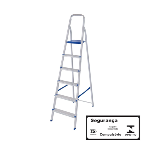 Escada de Aluminio Residencial Mor 6 Degraus 1,86 m Altura