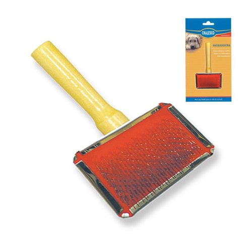 Escova Rasqueadeira Profissional Tam. 1 Cabo de Madeira Chalesco para Cães