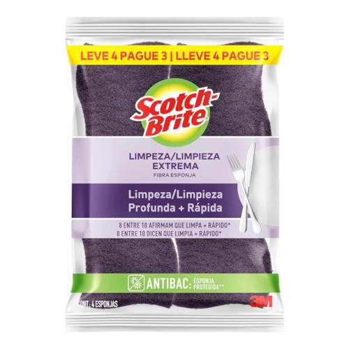 Esponja 3M Scoth Lava Louças Limpeza Extrema 4 Unidades