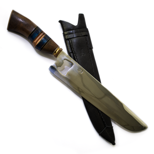 Faca Artesanal SG com Abridor de Garrafas de Inox de 10 Polegadas, Lâmina de 3mm, Cabo Colorido e Bainha - COD 10.10C