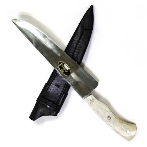 Faca Artesanal SG Mosqueada de Inox de 10 Polegadas com Lâmina de 3mm, Cabo em Osso e Bainha - COD 212M.10