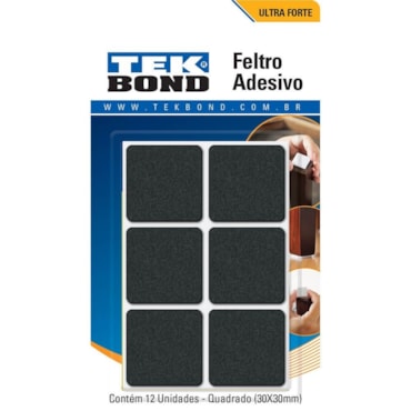 Feltro Autoadesivo Quadrado 30mm Preto TekBond 12 Un