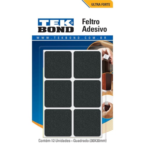 Feltro Autoadesivo Quadrado 30mm Preto TekBond 12 Un