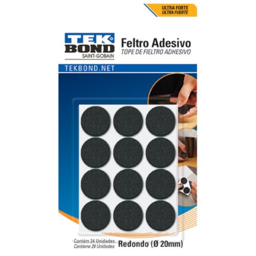 Feltro Autoadesivo Redondo 20mm Preto TekBond 24 Un