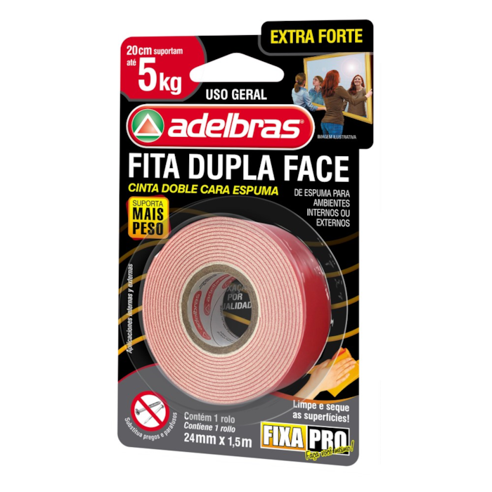 Fita Adesiva Fixa Forte Espuma 24mm x 1.5M - Adelbras