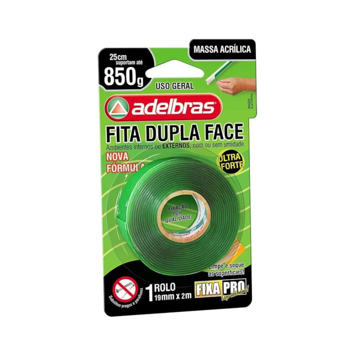 Fita Dupla Face Massa Acrílica 19mm X 2M - Adelbras