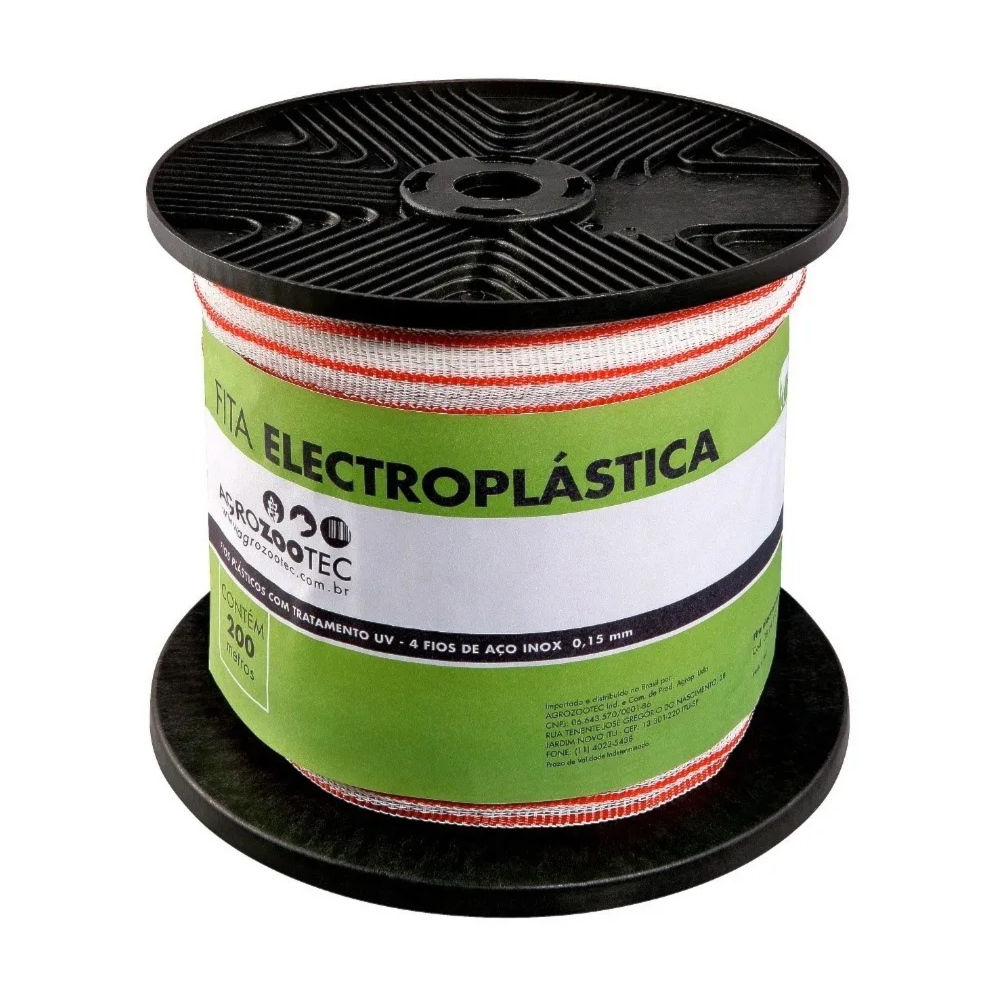 Fita Eletroplástica para Cerca 40 mm 200 Metros 4 fios aço 0,15 mm Agrozootec