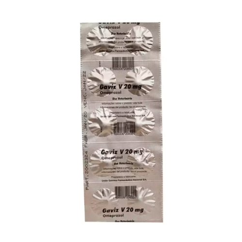 Gaviz V Omeprazol Antiácido Agener Cães e gatos 20 mg 10 Comprimidos