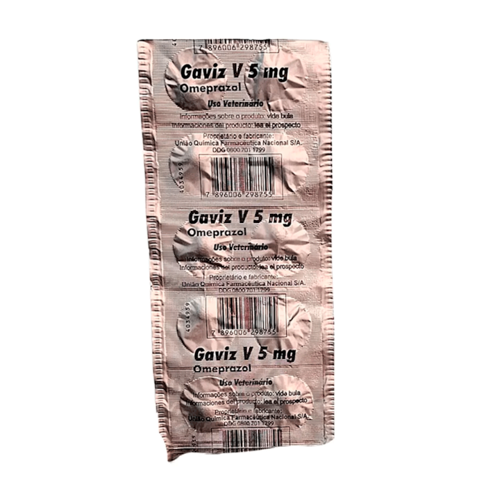 Gaviz V Omeprazol Antiácido Agener Cães e gatos 5 mg 10 Comprimidos