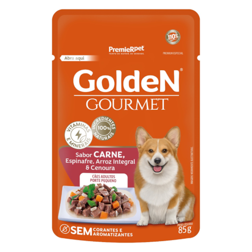 Golden Sachê Gourmet Cães Adultos Raças Pequenas Carne e Espinafre 85g