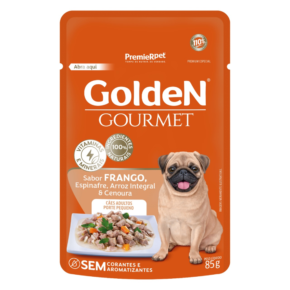 Golden Sachê Gourmet Cães Adultos Raças Pequenas Carne e Espinafre 85g