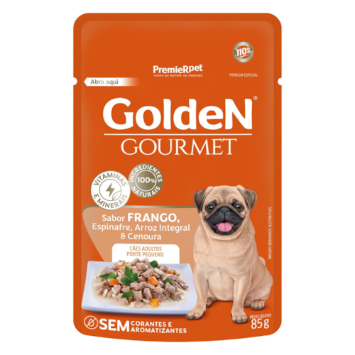 Golden Sachê Gourmet Cães Adultos Raças Pequenas Frango e Espinafre 85g