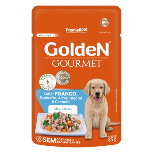 Golden Sachê Gourmet Cães Filhotes Frango e Espinafre 85g