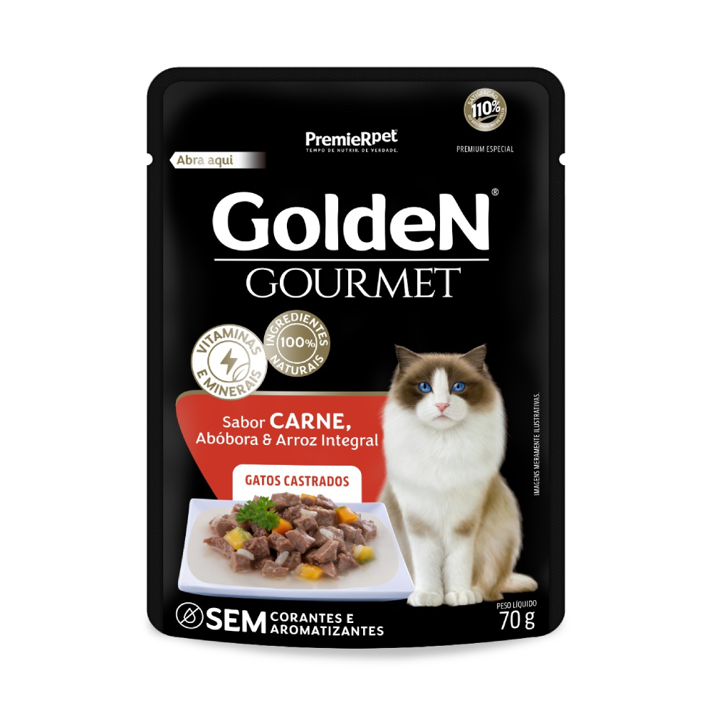 Golden Sachê Gourmet Gatos Adultos Sabor Frango e Abóbora 70g