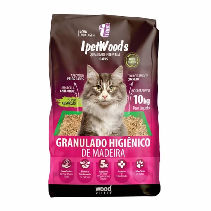 Granulado Higiênico de Madeira Ipet Woods para Gatos 