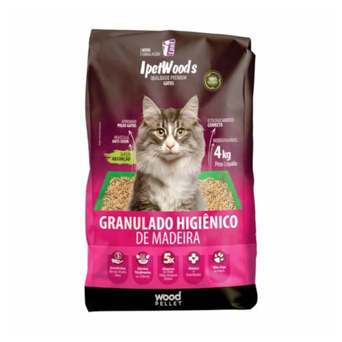Granulado Higiênico de Madeira Ipet Woods para Gatos 