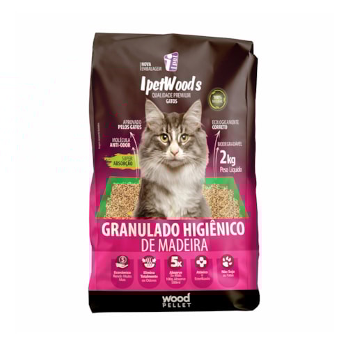 Granulado Higiênico de Madeira para Gatos Ipet Woods 2 kg
