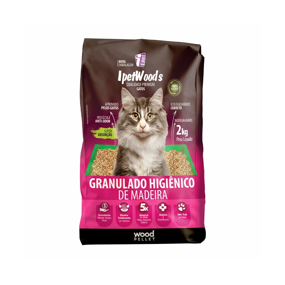 Granulado Higiênico de Madeira para Gatos Ipet Woods 2 kg