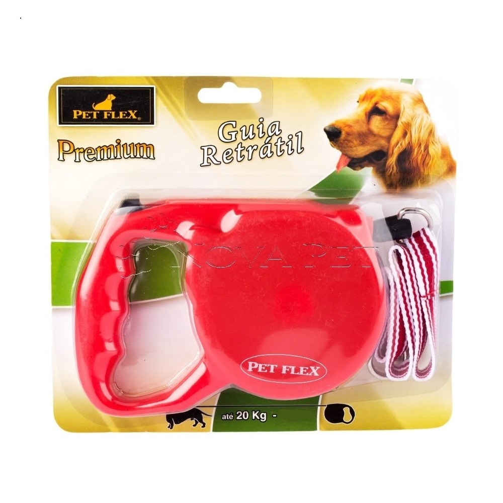 Guia Retrátil Pet Flex Vermelha Suporta até 20kg