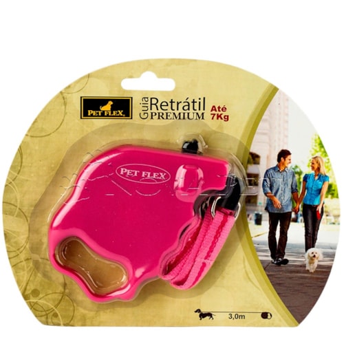 Guia Retrátil Premium cor Rosa 3m até 7kg PET FLEX