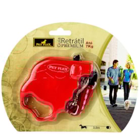 Guia Retrátil Premium cor Vermelha 3m até 7kg PET FLEX
