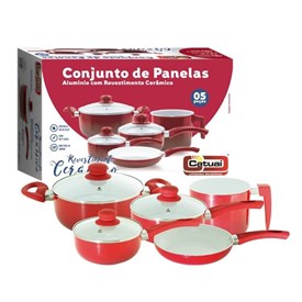 Jogo de Panelas Ceramica Vermelha Com 5 Peças 33270 - Catuaí