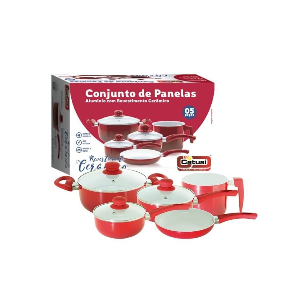 Jogo de Panelas Ceramica Vermelha Com 5 Peças 33270 - Catuaí