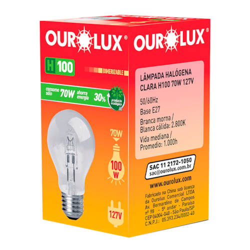 Lâmpada Halógena Dimerizável Ourolux Branca Morna 2700k 127 V