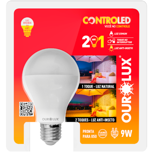 Lâmpada LED Controled 2 em 1 Luz Natural e Luz Anti-Insetos 9W - Ourolux