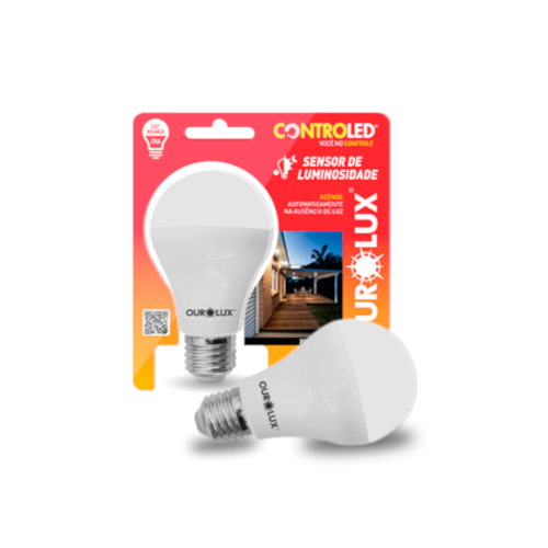 Lâmpada Led Controled Sensor de Luminosidade 9W Bivolt 6500k - Ourolux