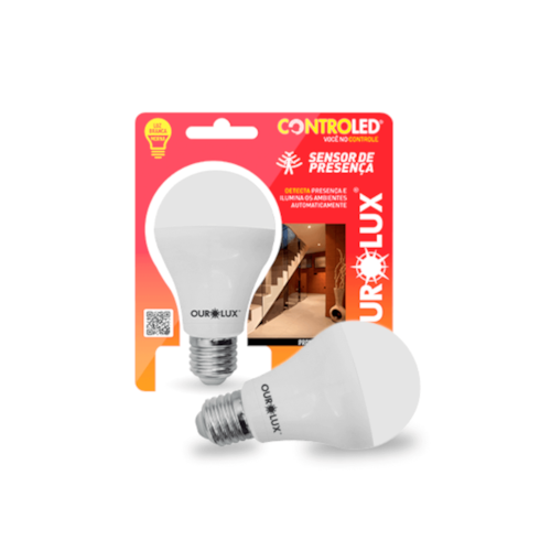 Lâmpada Led Controled Sensor de Presença 9W Bivolt 6500k - Ourolux