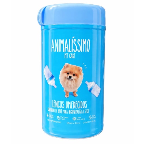 Lenços Umidecidos para Higienização a Seco de Cães e Gatos Cheiro de Bebê Animalissimo 75 un