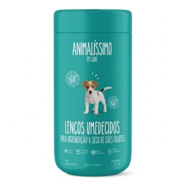 Lenços Umidecidos para Higienização a Seco de Cães e Gatos Filhotes Animalissimo 75 un